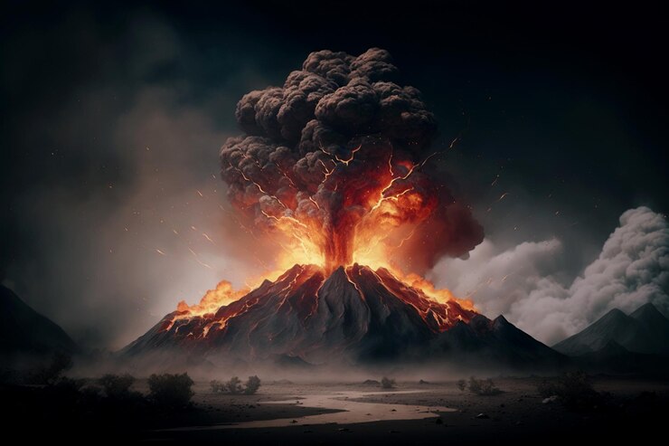 Disparo vertical de erupción volcánica aterradora