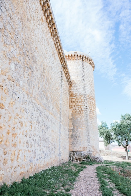 Disparo vertical de un muro de piedra del castillo de Torrelobaton en Valladolid, construido en el siglo XIII.