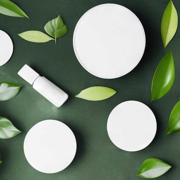 Disparos para maquillaje cosmética natural Maqueta de primer plano con hojas verdes