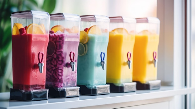 Dispensador de smoothie e slushie de verão colorido para bebidas refrescantes refrigeradas em dias quentes