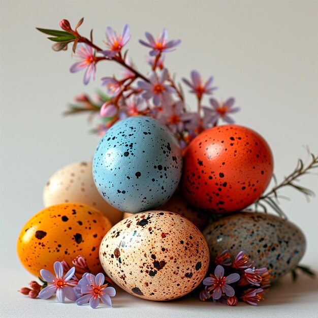 Una dispersión de huevos de Pascua sobre un fondo blanco la fiesta sagrada de la Pascua imagen generada por la IA