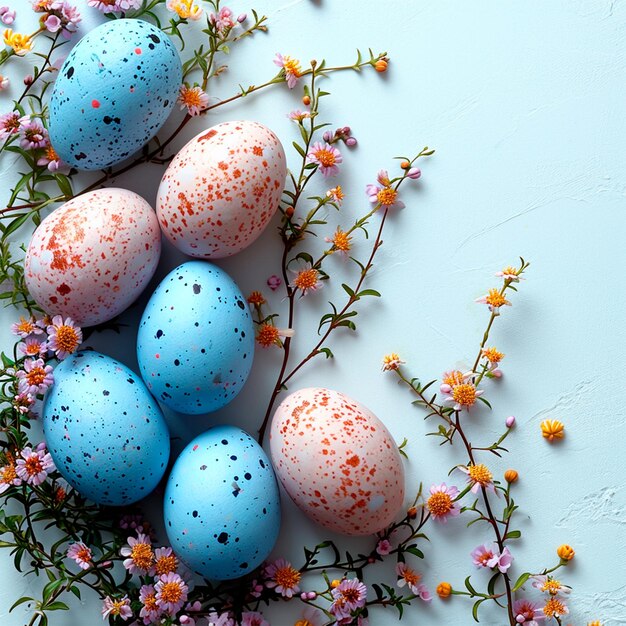 Foto una dispersión de huevos de pascua sobre un fondo blanco la fiesta sagrada de la pascua imagen generada por la ia