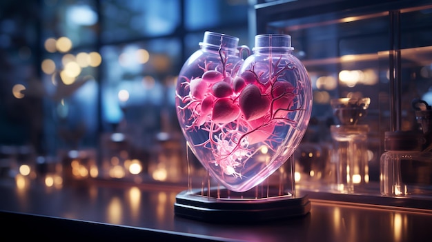 Display digital de batimento cardíaco com fundo de DNA em um