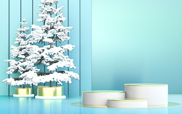 display pódio de luxo de fundo de inverno feliz Natal para promoção de produto renderização em 3D
