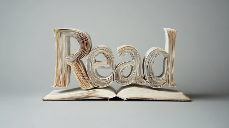 Foto disposición artística de las páginas del libro que forman la palabra leer