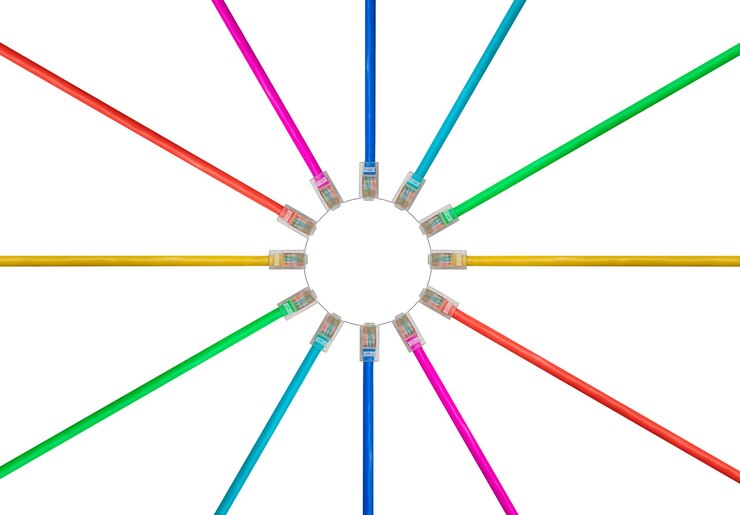 Foto disposición de cables cat5 aislados para ilustrar las conexiones a internet