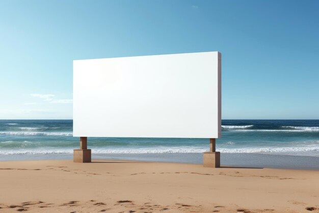 Disposición de un cartel publicitario blanco al aire libre en el lugar de la playa para el texto