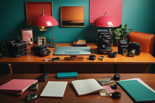 Foto disposición de escritorio en ángulo alto