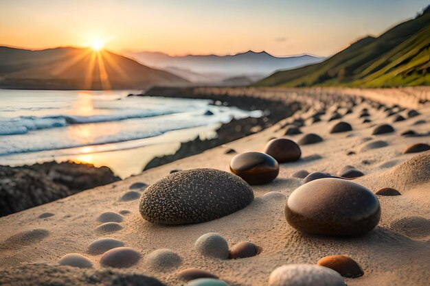 disposición de guijarros relajantes en un paisaje natural de fondo calmante