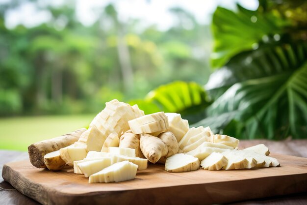 Foto disposición de raíces de yuca nutritivas comida brasileña hecha con ia