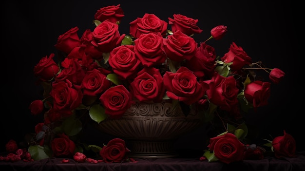 Foto disposición de rosas rojas aisladas sobre un fondo negro