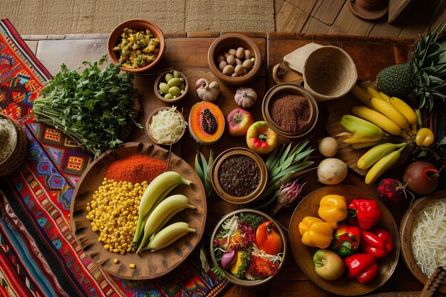 Foto disposición tradicional de la comida por encima de la vista