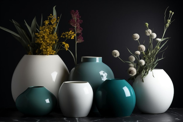 Disposición de vasos modernos en primer plano