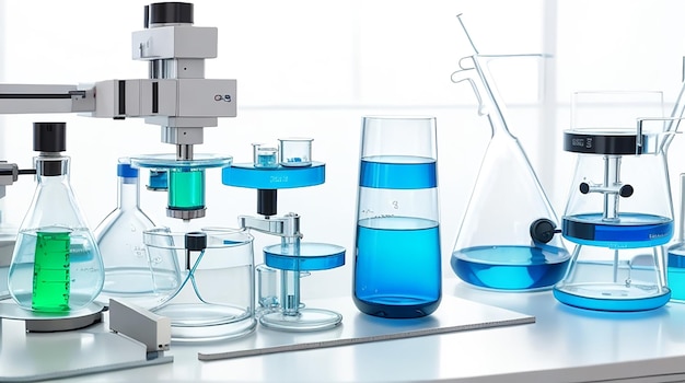 Disposición de vidrios de laboratorio y microscopios