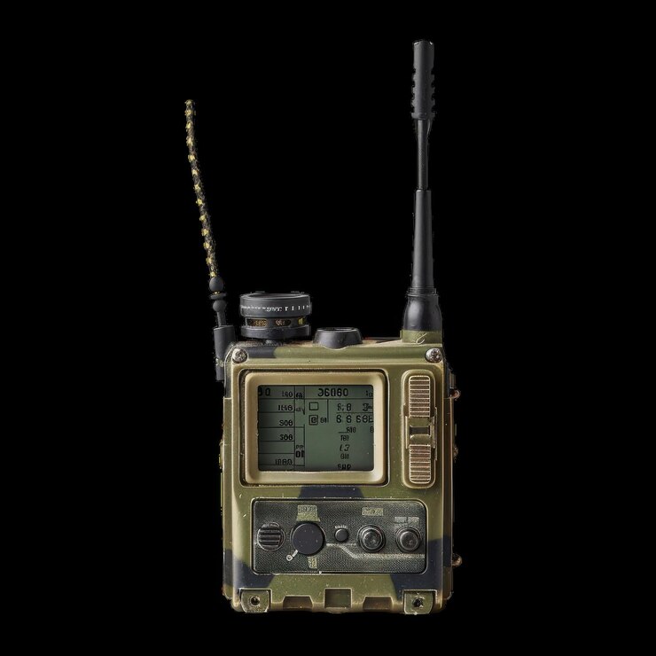 Dispositivo de comunicación militar con pantalla y antena