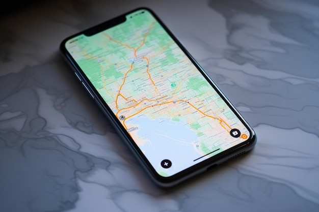 Foto dispositivo de telemóvel com mapa e tecnologia gps