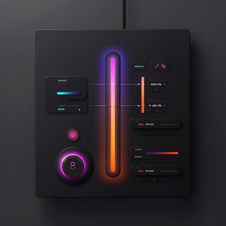 Foto un dispositivo electrónico negro con una luz naranja y azul colorida en él