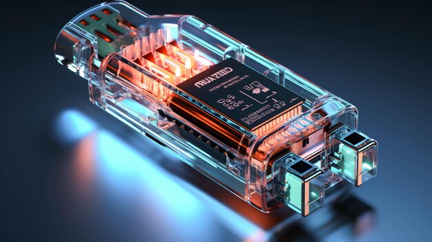 Dispositivo electrónico USB sobre fondo blanco