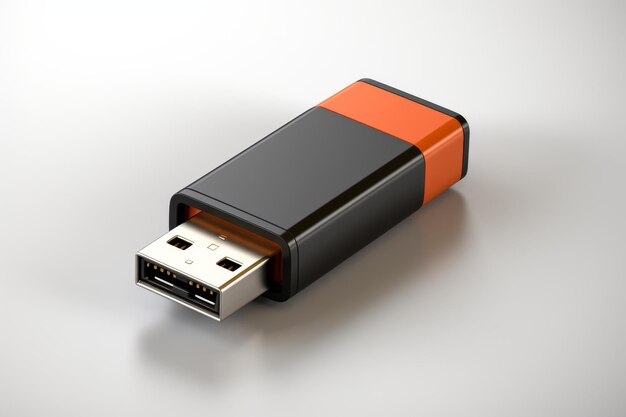 Dispositivo USB laranja e preto vibrante carregando com um carregador em uma superfície branca ou clara PNG de fundo transparente