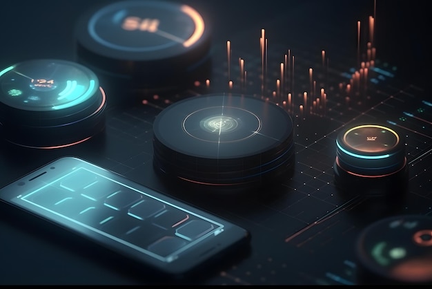 Dispositivos electrónicos en una estética renderizada en 3D Octane y fondo cinematográfico Cinema 4D de Beeple y Cycles4D