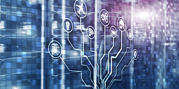Disrupción digital matriz de fondo tecnología de la información y concepto de Internet