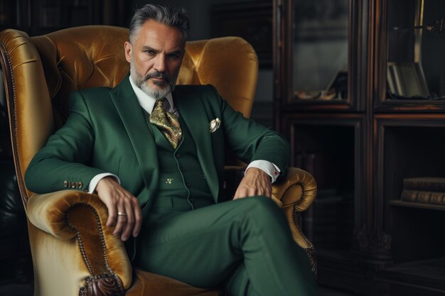 Distinguido caballero de elegancia en traje verde