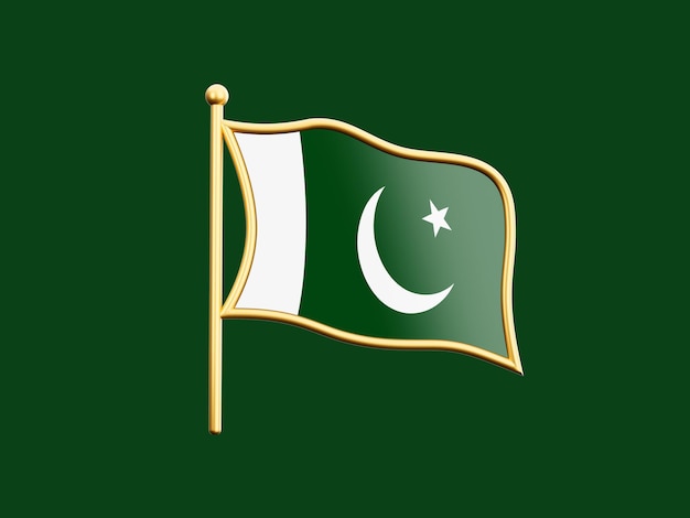 Distintivo de ouro da bandeira do Paquistão isolado em uma ilustração 3d de fundo verde