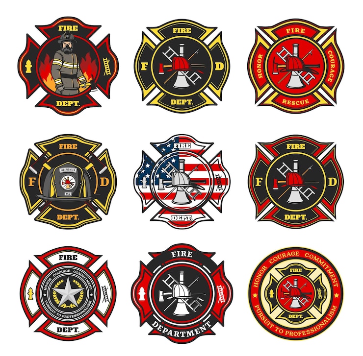 Foto distintivos do corpo de bombeiros emblemas da equipe de bombeiro