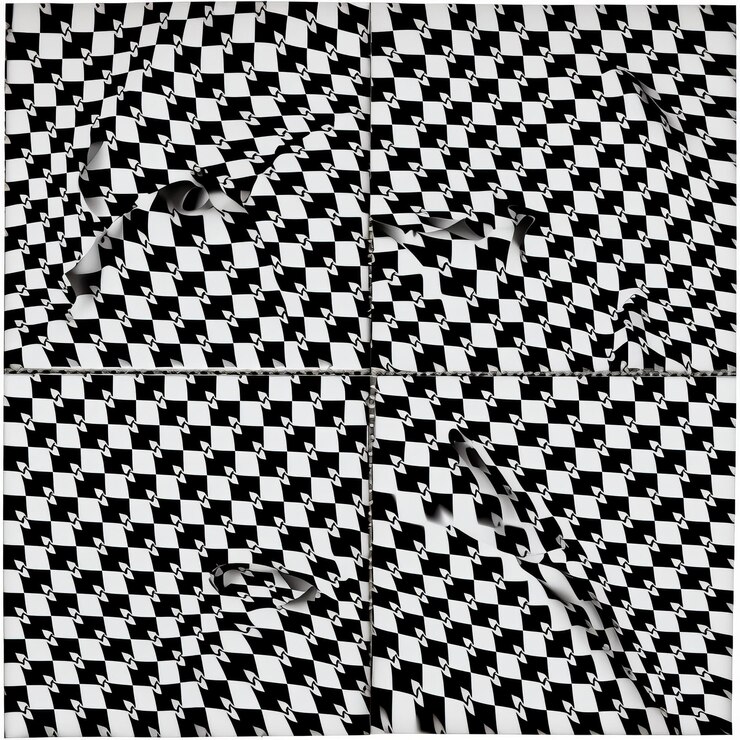 Foto distorsiones figurativas emocionales una cuadrícula de houndstooth con cuadrados en blanco y negro
