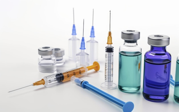 Distribución avanzada de medicamentos inyectables con jeringa y viales  sobre un fondo blanco | Imagen Premium generada con IA