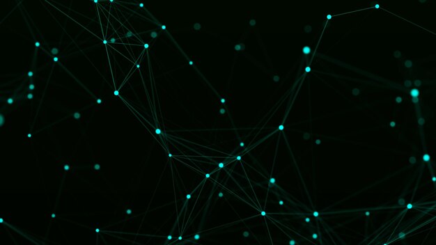 Distribución de líneas y puntos en el espacio Fondo digital de conexión de red de datos Representación 3D