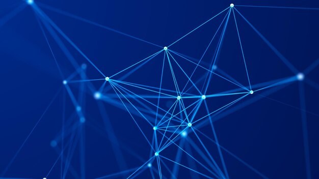 Distribución de líneas y puntos en el espacio Fondo digital de conexión de red de datos Representación 3D