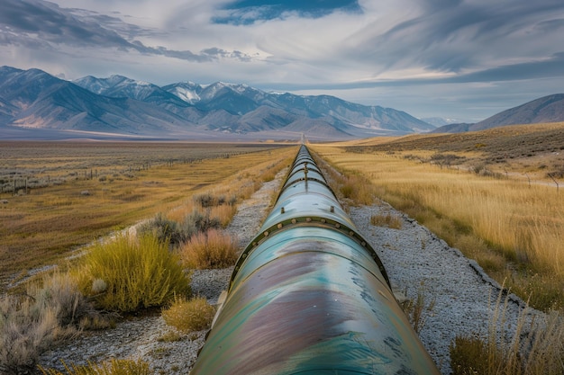 Foto distribución de oleoductos de gas de wyoming con accesorios y cables que atraviesan los campos
