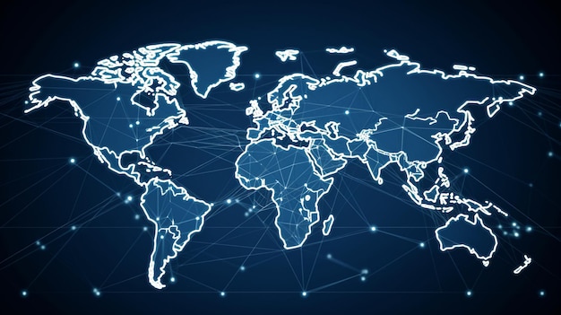 Foto distribuição da rede logística em um mapa mundial conceito de logística e transporte de carga frontal navio de carga de contêineres para ideia de remessa rápida ou instantânea ia generativa