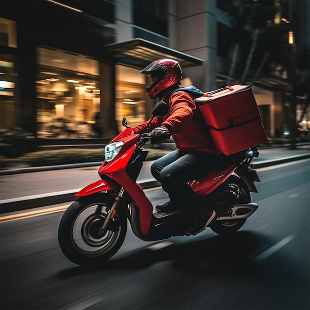 Distribuidor de comida en bicicleta hombre en motocicleta