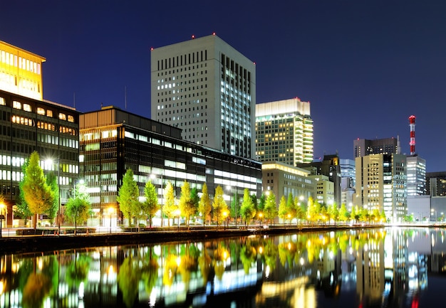 Distrito comercial de Tokio por la noche