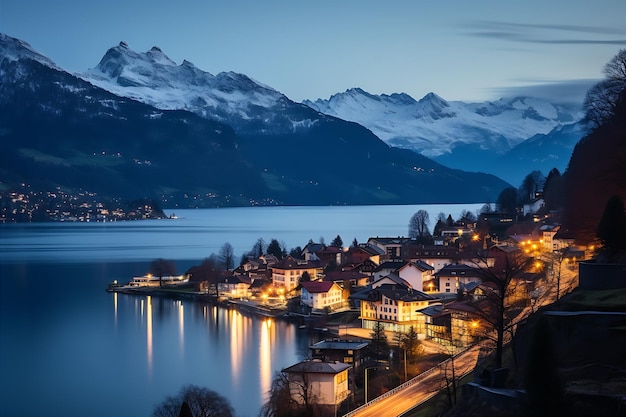 El Distrito de los Lagos de Suiza a la luz de la noche