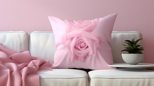 Divano blanco con almohada rosa en el Día del Cáncer de Mama