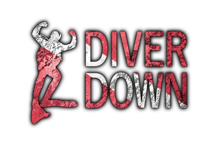 Foto diver down flag diver silhouette estilo vintage bandera de buceo