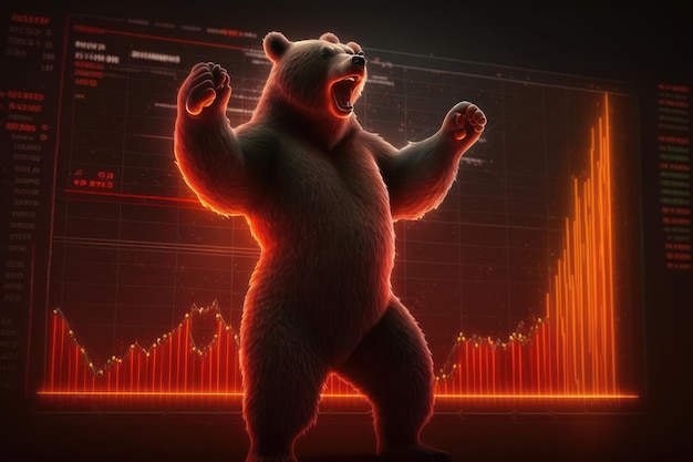 Divergencia bajista del oso en el mercado de valores y la moneda criptográfica con gráfico rojo Ai generativo