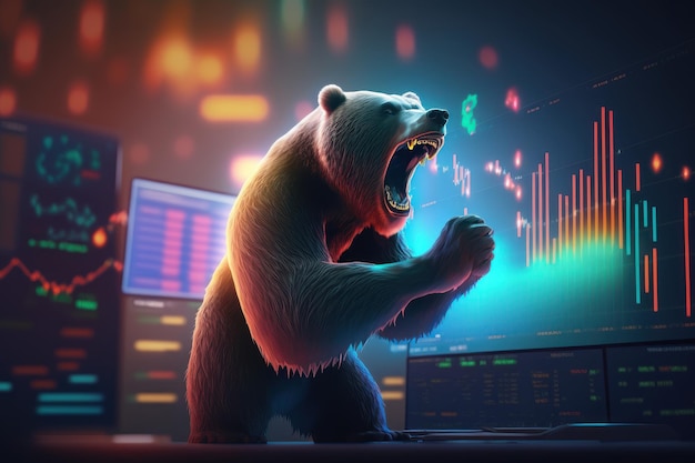 Divergência de baixa no mercado de ações e moeda criptográfica Bear trading com gráfico Generative Ai