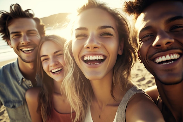 Foto diversão ao sol juventude caucasiana curtindo férias na praia ilustração generativa de ia