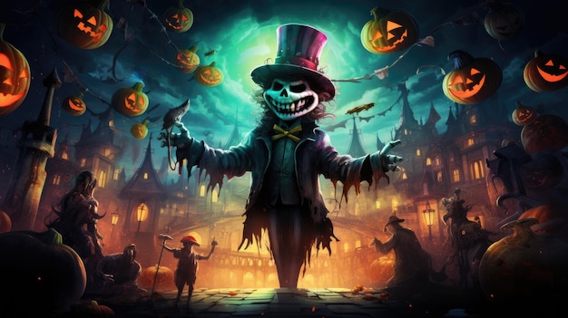 Diversão de Halloween no Carnaval Palhaços e Ladrões Assustadores em Celebração Cheia de Abóbora