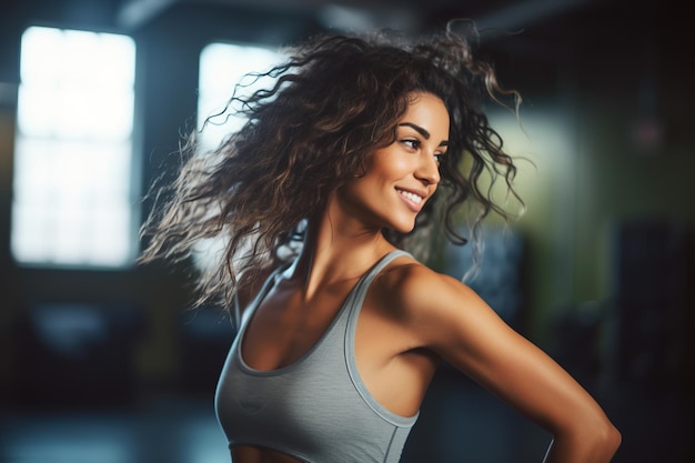 Diversão e movimento corporal Mulher em forma desfrutando de um trabalho de dança IA generativa