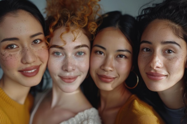 Foto diversas amigas sonriendo en el retrato en primer plano