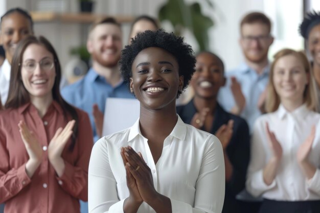 Diversas equipas empresariais aplaudem o sucesso dos colegas promovidos