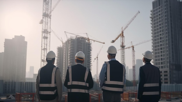 Diversas equipes de peritos inspeccionam o local de construção de um edifício industrial comercial