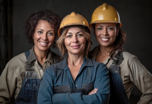 Diversas trabajadoras de la construcción en su lugar de trabajo