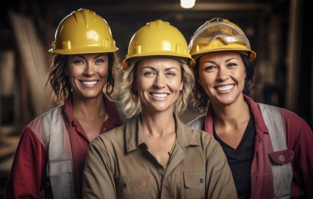 Diversas trabalhadoras da construção civil em seu local de trabalho