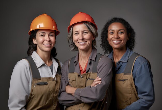 Diversas trabalhadoras da construção civil em seu local de trabalho